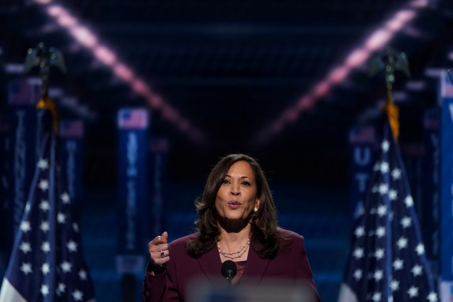 US Senator Kamala Harris accepts the Democratic vice-presidential nomination at the largely virtual 2020 Democratic National Convention. Photo: Reuters