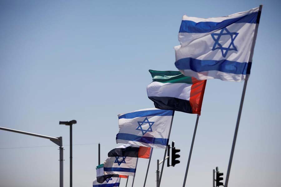 The national flags of Israel and the United Arab Emirates waving along a highway in Israel this month following the agreement to formalise ties between the two countries  –Reuters Photo