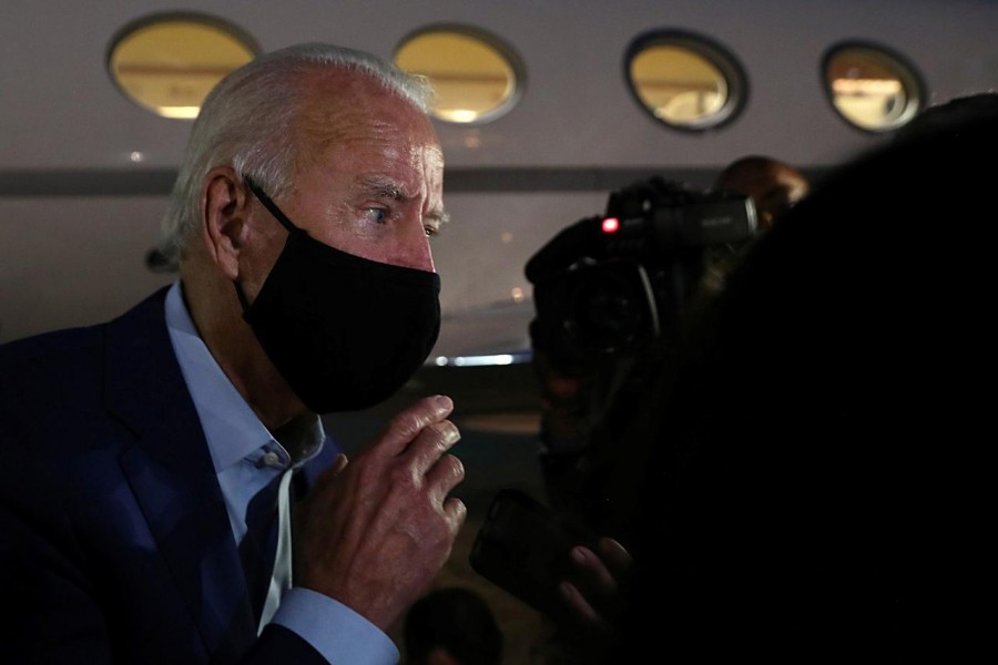 Democratic US presidential nominee and former Vice President Joe Biden speaks to the media at the end of his visit, before leaving for Delaware, at Detroit Metropolitan Wayne County Airport in Detroit, Michigan on September 9, 2020 — Reuters photo