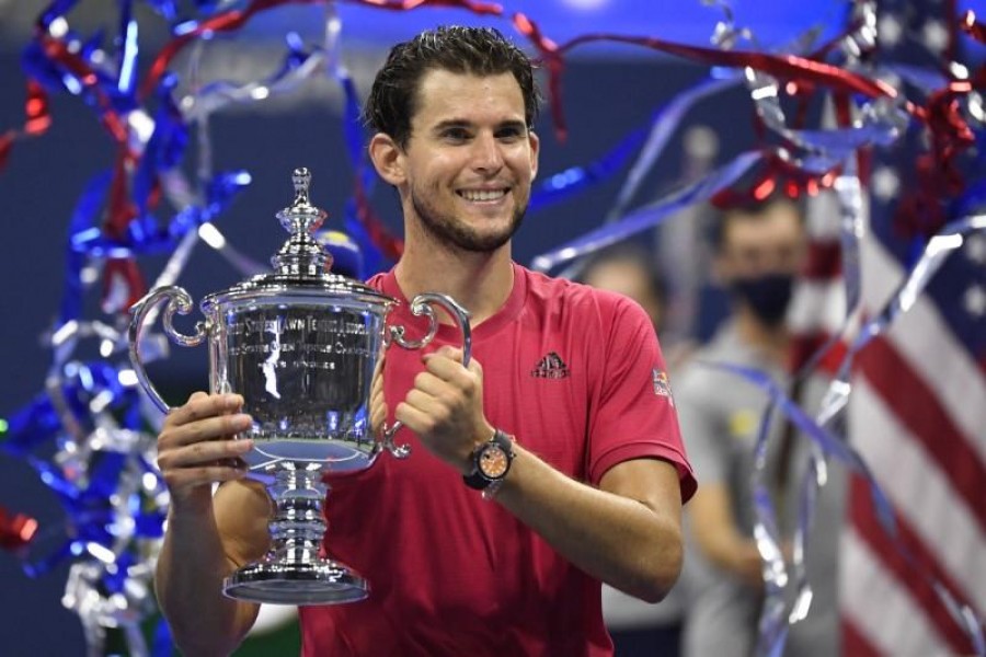 Dominic Thiem of Austria celebrates his win over Alexander Zverev of Germany in the men's singles final match on day 14 of the 2020 US Open tennis tournament at USTA Billie Jean King National Tennis Center, Flushing Meadows, New York on Sunday — USA Today Sports via Reuters