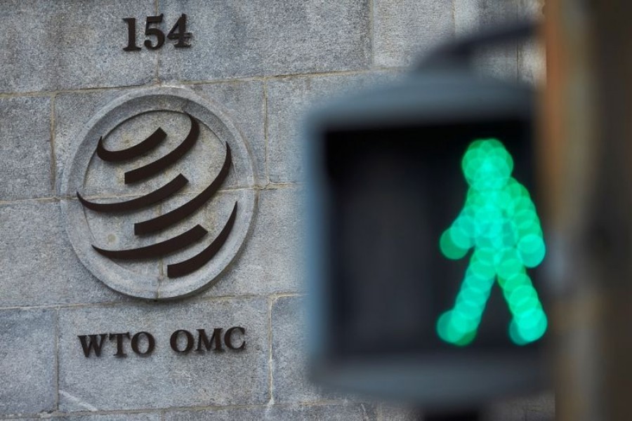 A logo is pictured in front of the World Trade Organization (WTO) in Geneva, Switzerland on July 22, 2020 — Reuters/Files