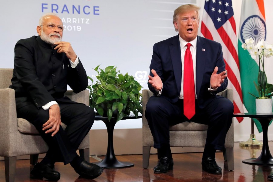 US President Donald Trump speaks as he meets Indian Prime Minister Narendra Modi for bilateral talks during the G7 summit in Biarritz, France, August 26, 2019 — Reuters/Files