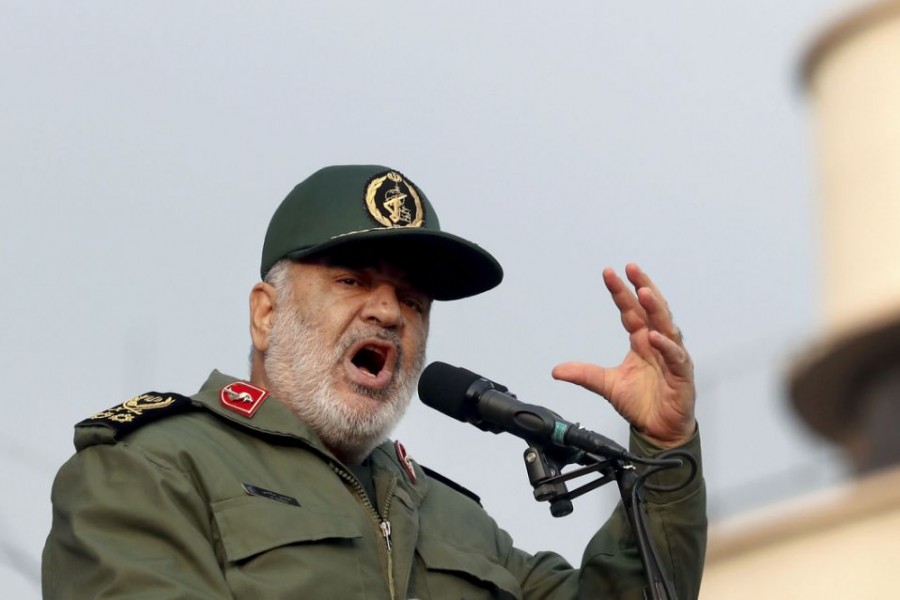 In this Monday, Nov 25, 2019 file photo, Chief of Iran's Revolutionary Guard Gen Hossein Salami speaks at a pro-government rally, in Tehran, Iran. The chief of Iran’s paramilitary Revolutionary Guard has threatened to go after everyone who had a role in a top general’s January killing during a US drone strike in Iraq. The guard’s website on Saturday, Sept 19, 2020 quoted Gen Hossein Salami as saying, “Mr Trump! Our revenge for martyrdom of our great general is obvious, serious and real.” US President Donald Trump warned this week that Washington would harshly respond to any Iranian attempts to take revenge for the death of Gen Qassem Soleimani. (AP Photo/Ebrahim Noroozi)