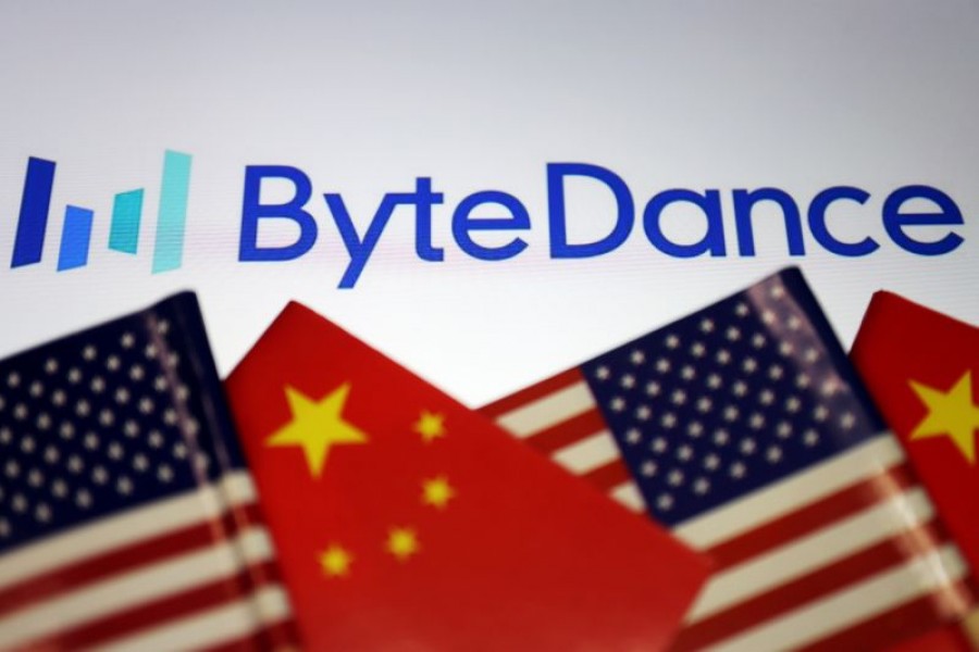 Flags of China and the United States are seen near a ByteDance logo in this illustration picture taken on September 18, 2020 — Reuters photo