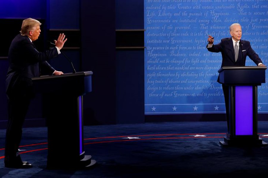 US President Donald Trump and Democratic presidential nominee Joe Biden participate in their first 2020 presidential campaign debate held on the campus of the Cleveland Clinic at Case Western Reserve University in Cleveland, Ohio, US on September 29, 2020 — Reuters photo