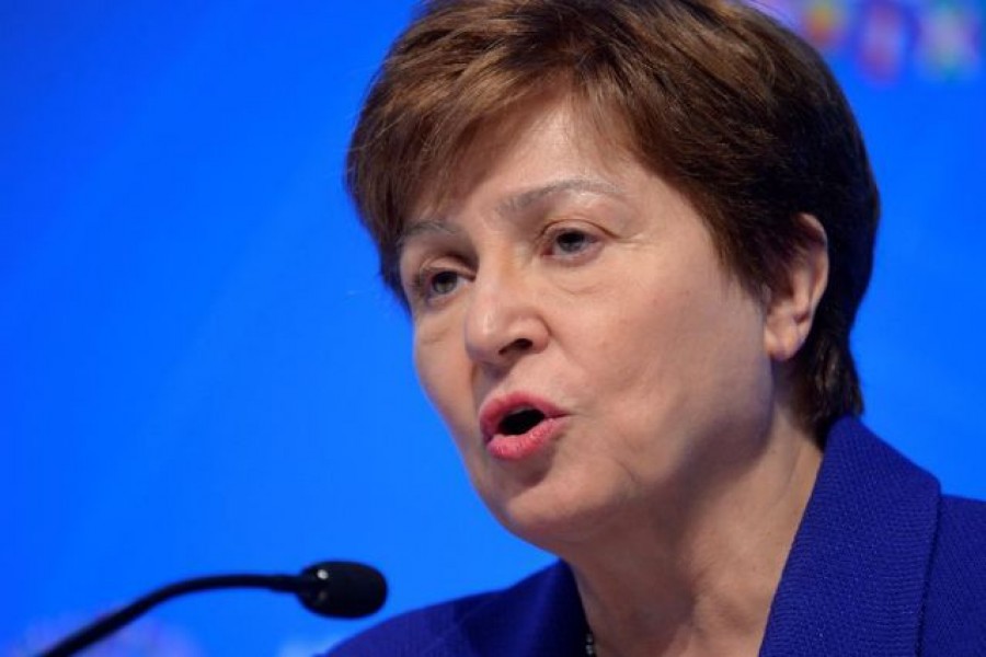FILE PHOTO: International Monetary Fund (IMF) Managing Director Kristalina Georgieva makes remarks during a closing news conference for the International Monetary Finance Committee (IMFC), during the IMF and World Bank's 2019 Annual Meetings of finance ministers and bank governors, in Washington, US, October 19, 2019. REUTERS/Mike Theiler/File Photo