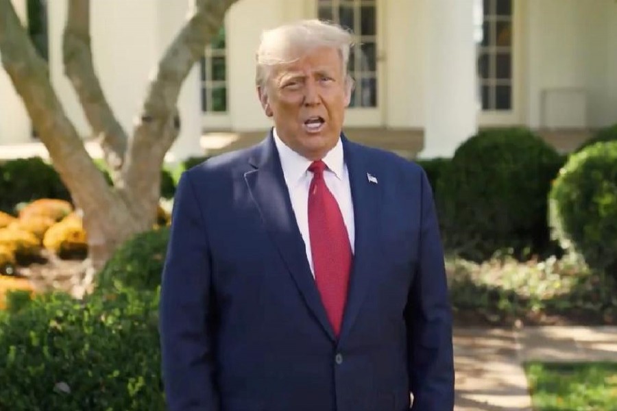 US President Donald Trump makes an announcement about his treatment for the coronavirus disease (Covid-19), in Washington, US, in this still image taken from video, October 7, 2020 — The White House/Handout via Reuters