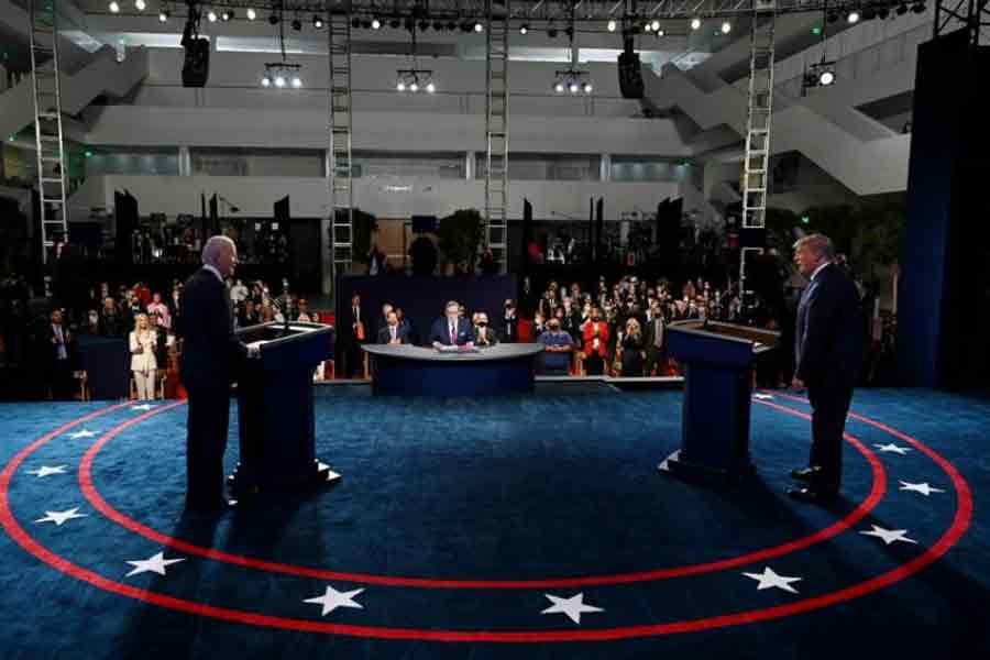 US President Donald Trump and Democratic presidential candidate Joe Biden participating in the first presidential debate at Case Western University and Cleveland Clinic, in Cleveland, Ohio, US, on September 29 –Reuters file photo