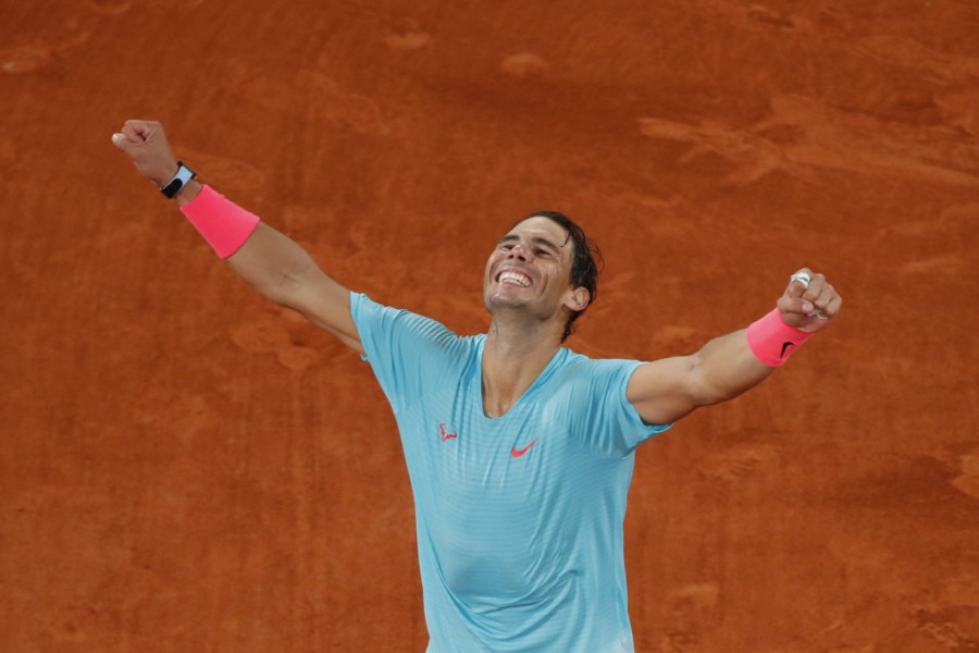 Spain’s Rafael Nadal celebrates after winning the French Open final against Serbia’s Novak Djokovic on October 11, 2020 — Reuters photo