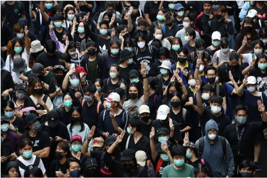 Pro-democracy demonstrators gather during a protest, in Bangkok, Thailand October 17, 2020. REUTERS