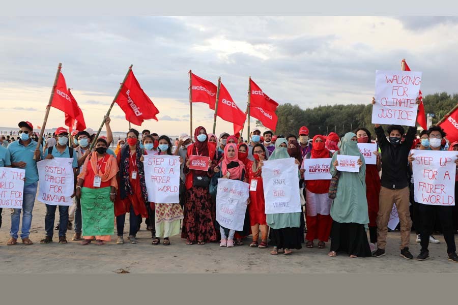 Hundreds walk along Cox’s Bazar beach for climate, gender justice
