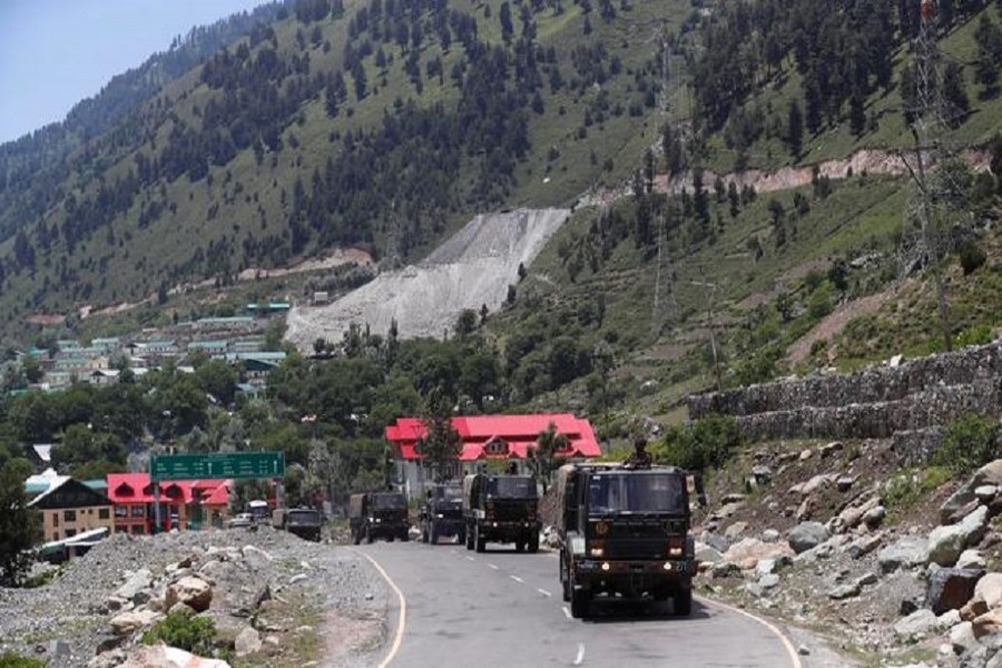 Indian army trucks move along a highway leading to Ladakh, at Gagangeer in Kashmir's Ganderbal district, June 17, 2020 — Reuters/Files