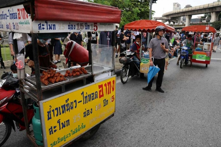 Food trucks are seen ahead of an anti-government protest in Bangkok, Thailand Oct 21, 2020. REUTERS