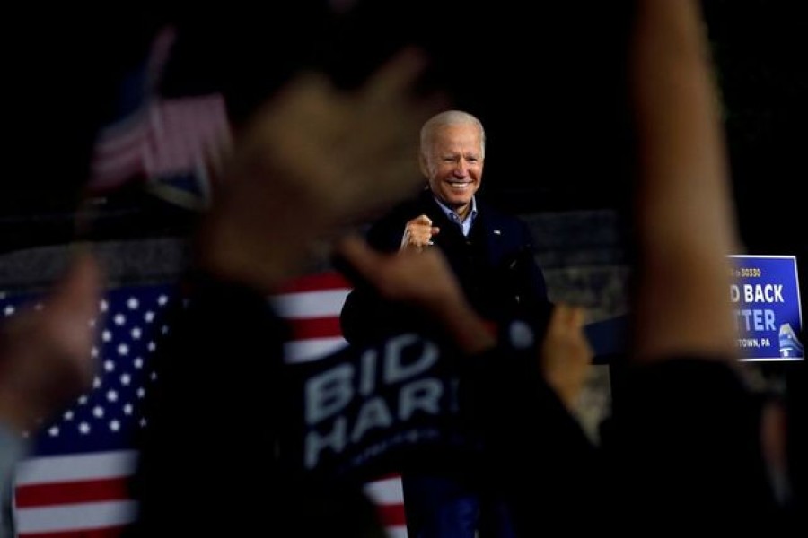 US Democratic presidential candidate and former Vice President Joe Biden reacts to cheers from supporters at a campaign stop in Johnstown, Pennsylvania, US on September 30, 2020 — Reuters/Files