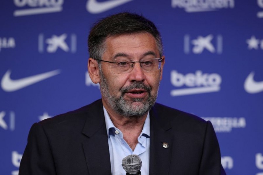 Barcelona president Josep Maria Bartomeu during the unveiling of new manager Ronald Koeman at Auditorium 1899, Barcelona, Spain on August 19, 2020 — Reuters/Files