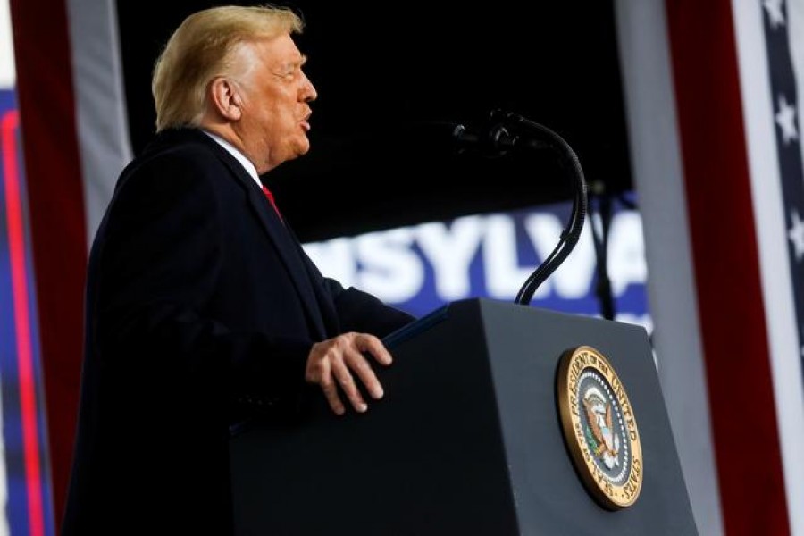 US President Donald Trump speaks during a campaign event, in Allentown, Pennsylvania, US, October 26, 2020. REUTERS/Leah Millis