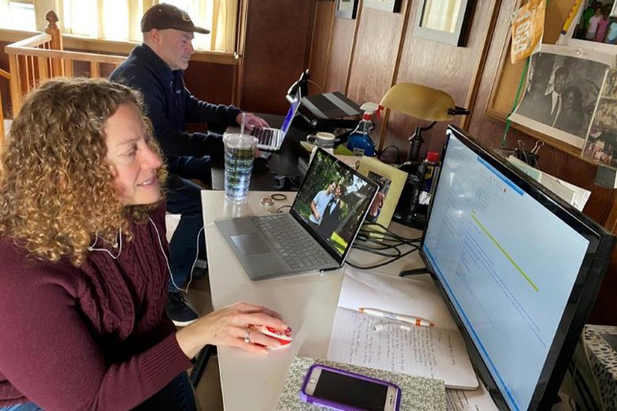 Mark Berkley and Susan Halper Berkley work from home due to coronavirus disease (Covid-19) restrictions in Maplewood, New Jersey, US on March 18, 2020 — Reuters/Files