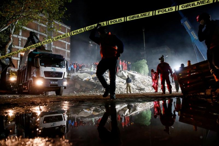 Rescue operations take place on a site secured by the police after an earthquake struck the Aegean Sea, in the coastal province of Izmir, Turkey on November 1, 2020 — Reuters photo