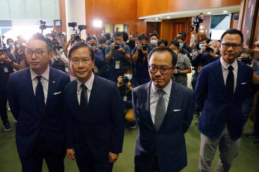 Expelled Hong Kong legislators Alvin Yeung Ngok-kiu, Kwok Ka-ki, Kenneth Leung and Dennis Kwok speaking to the media on Wednesday after they were disqualified when China passed a new resolution in Hong Kong –Reuters Photo