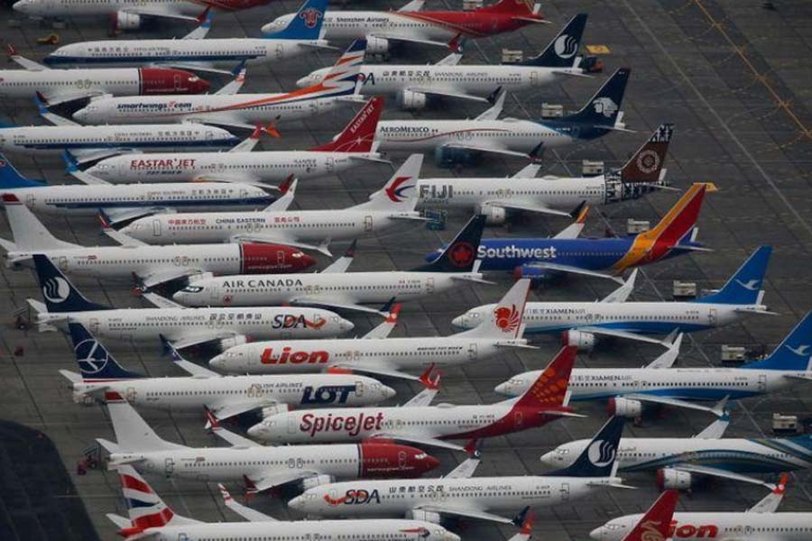 Dozens of grounded Boeing 737 MAX aircraft are seen parked at Grant County International Airport in Washington of the United States on Wednesday. –Reuters Photo