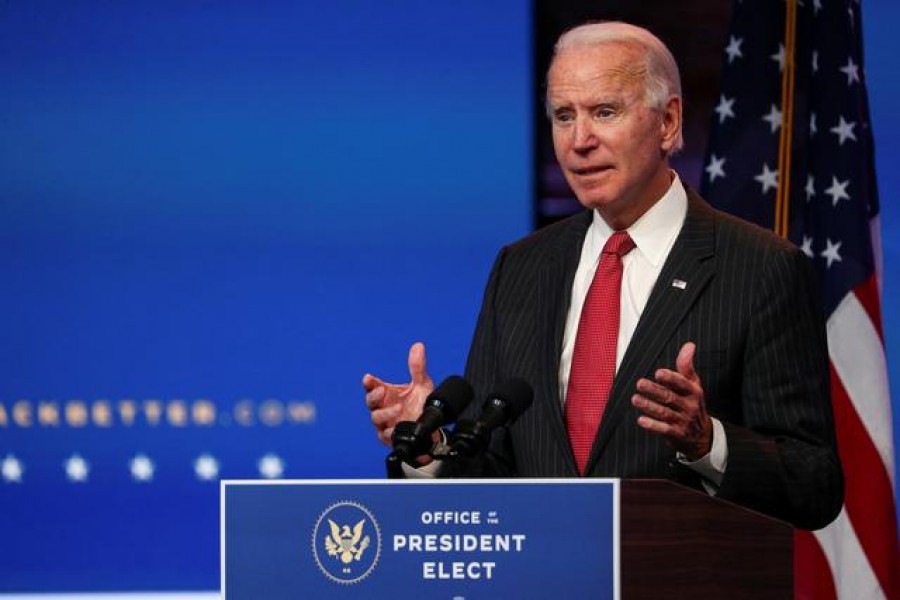 US President-elect Joe Biden speaks to reporters following an online meeting with members of the National Governors Association (NGA) executive committee in Wilmington, Delaware, US, November 19, 2020 — Reuters