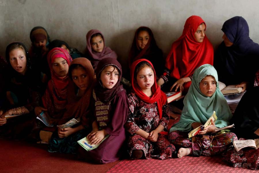 Internally displaced Afghan girls reading the Quran at a mosque, amidst the spread of the coronavirus disease (COVID-19) during the holy fasting month of Ramadan this year in Kabul –Reuters file photo