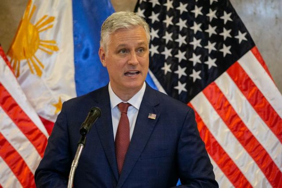 US National Security Advisor Robert O'Brien speaks during the turnover ceremony of defence articles, at the Department of Foreign Affairs in Pasay City, Metro Manila, Philippines, November 23, 2020. REUTERS/Eloisa Lopez