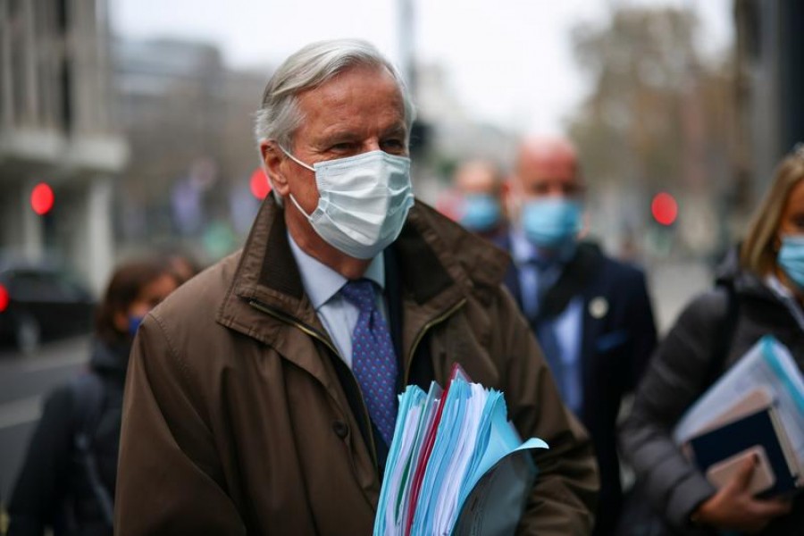 European Union's chief Brexit negotiator Michel Barnier wearing a protective face mask is seen in London, Britain, November 28, 2020 — Reuters