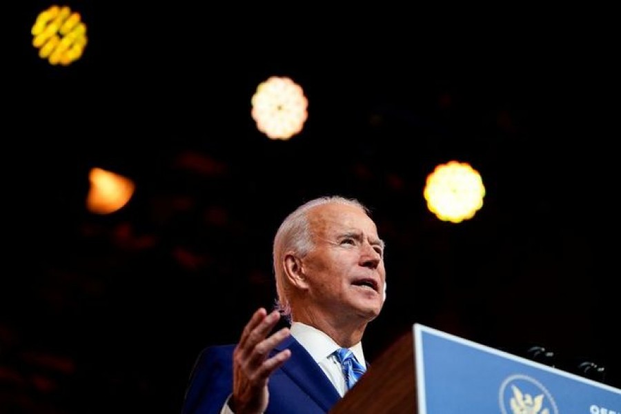 US President-elect Joe Biden delivers a pre-Thanksgiving address at his transition headquarters in Wilmington, Delaware, US on November 25, 2020 — Reuters/Files