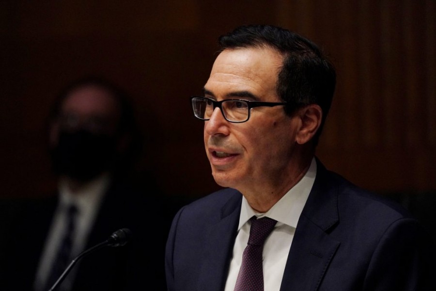 Steven T. Mnuchin, Secretary, Department of the Treasury during the Senate's Committee on Banking, Housing, and Urban Affairs hearing examining the quarterly CARES Act report to Congress, in Washington, DC, US, September 24, 2020. Toni L. Sandys/Pool via REUTERS/File Photo