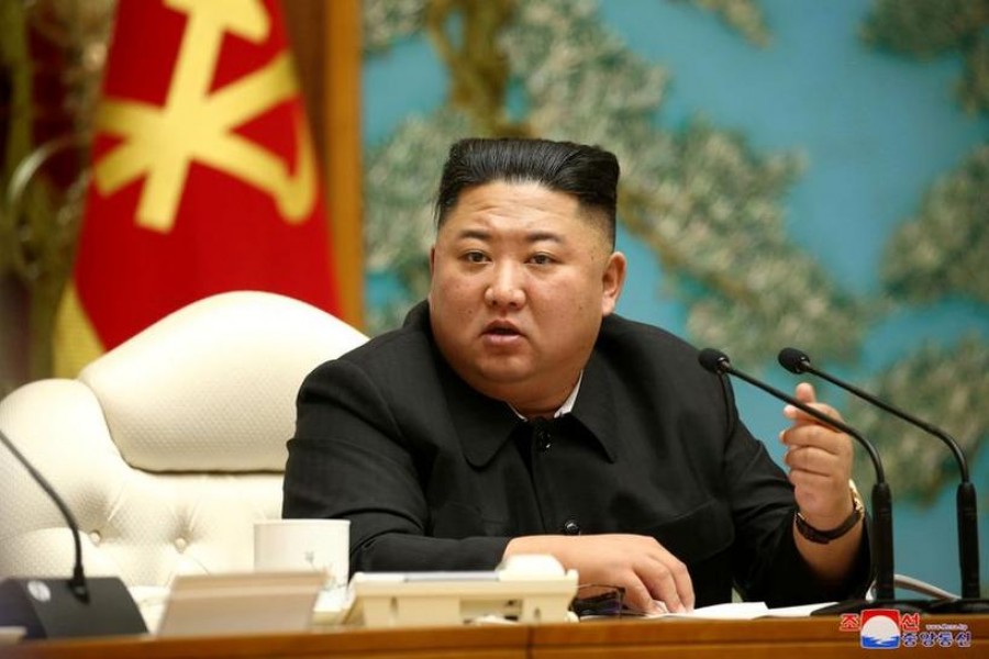 North Korean leader Kim Jong Un speaks during the 19th Meeting of the Political Bureau of the 7th Central Committee of the Workers' Party of Korea (WPK), in this image released by North Korea's Central News Agency on October 5, 2020 – KCNA/via Reuters