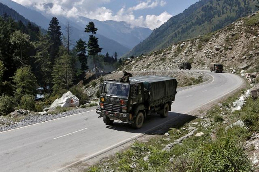 Indian army trucks move along a highway leading to Ladakh, at Gagangeer in Kashmir's Ganderbal district, September 3, 2020 — Reuters/Files