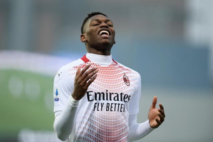 AC Milan's Rafael Leao reacts after scoring the goal against Sassuolo — Reuters photo