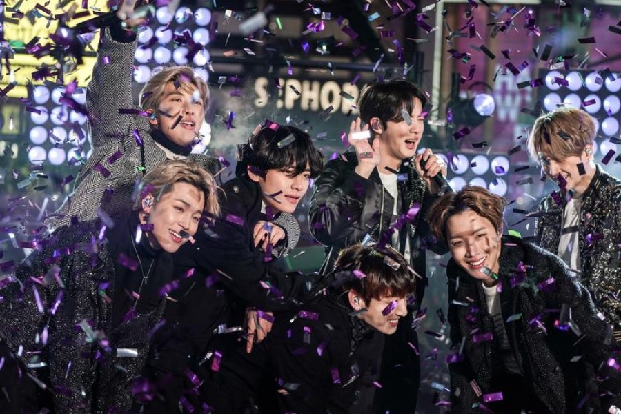 BTS performs during New Year's Eve celebrations in Times Square in the Manhattan borough of New York, US, December 31, 2019. REUTERS/Jeenah Moon/File photo