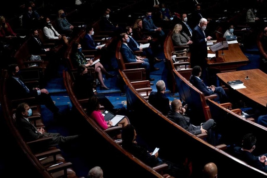 House Majority Leader Steny Hoyer (D-MD) speaks as the House of Representatives reconvenes to continue the process of certifying the 2020 Electoral College results, after rioters supporting President Donald Trump breached the US Capitol in Washington, US, Jan 6, 2021. REUTERS