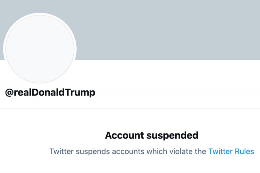 The permanently suspended Twitter account of US President Donald Trump is seen in this screengrab obtained via social media on January 8, 2021 — Twitter via REUTERS