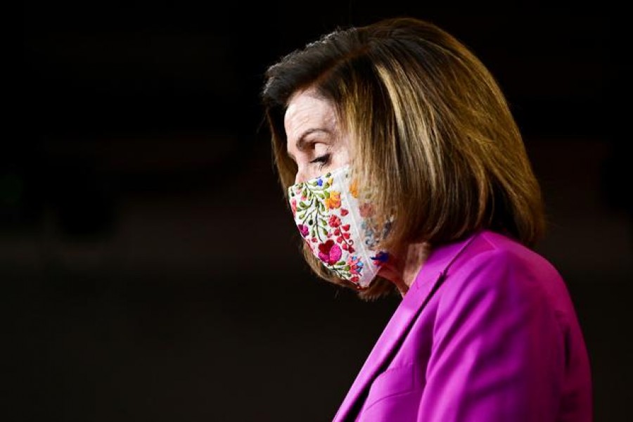 US House Speaker Nancy Pelosi (D-CA) speaks to reporters a day after supporters of US President Donald Trump occupied the Capitol, during a news conference in Washington, US, January 7, 2021. REUTERS/Erin Scott