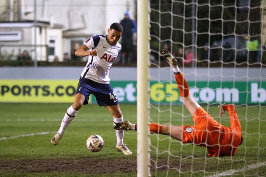 Soccer Football - FA Cup - Third Round - Marine AFC v Tottenham Hotspur - Rossett Park, Crosby, Britain - January 10, 2021 Tottenham Hotspur's Carlos Vinicius scores their first goal Pool via REUTERS/Clive Brunskill