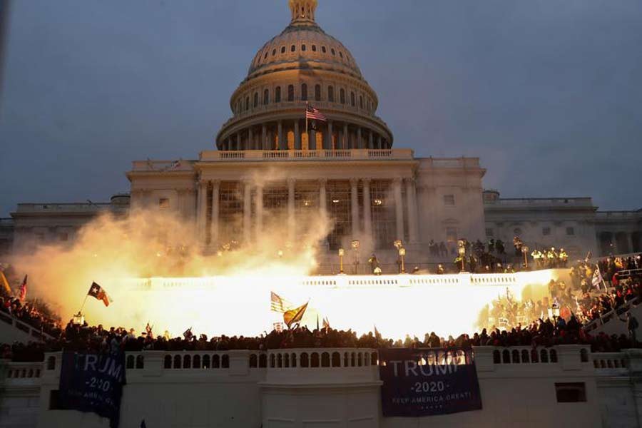 An explosion caused by a police munitions at the Capitol Building in the United States on January 6 –Reuters file photo