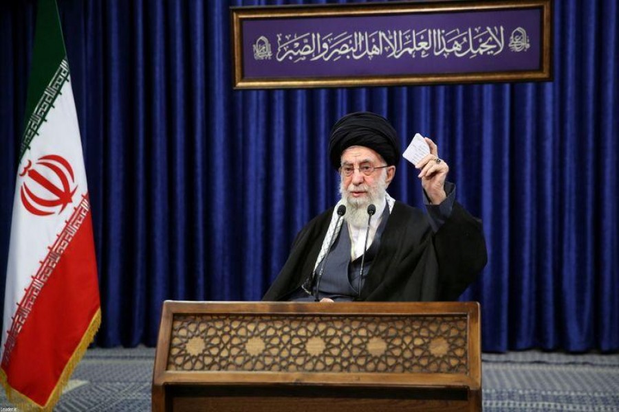 Iran's Supreme Leader Ayatollah Ali Khamenei delivers a televised speech, in Tehran, Iran on January 8, 2021 — Official Khamenei Website/Handout via REUTERS/Files