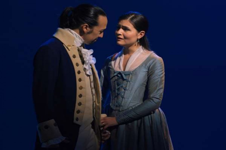 Lin-Manuel Miranda is Alexander Hamilton and Phillipa Soo is Eliza Hamilton in "Hamilton," the filmed version of the original Broadway production. Disney/Handout via REUTERS