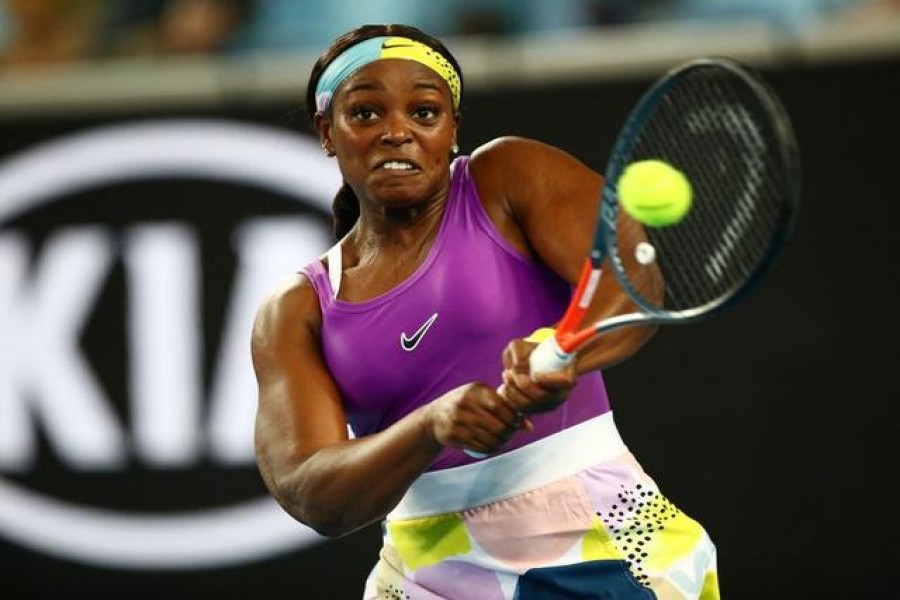 FILE PHOTO: Tennis - Australian Open - First Round - Melbourne Park, Melbourne, Australia - January 20, 2020. Sloane Stephens of the U.S. in action during the match against China's Zhang Shuai. REUTERS/Hannah Mckay