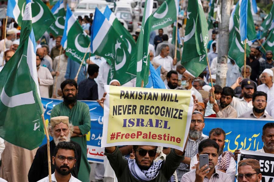 Pakistanis protest UAE's decision to normalise diplomatic ties with Israel during a demonstration in Karachi last year -Reuters file photo