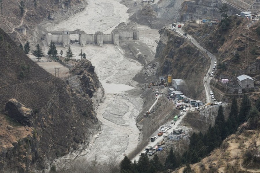 General view of the place where members of National Disaster Response Force (NDRF) conduct a rescue operation, after a part of a glacier broke away, in Tapovan in the northern state of Uttarakhand, India, Feb 10, 2021. REUTERS