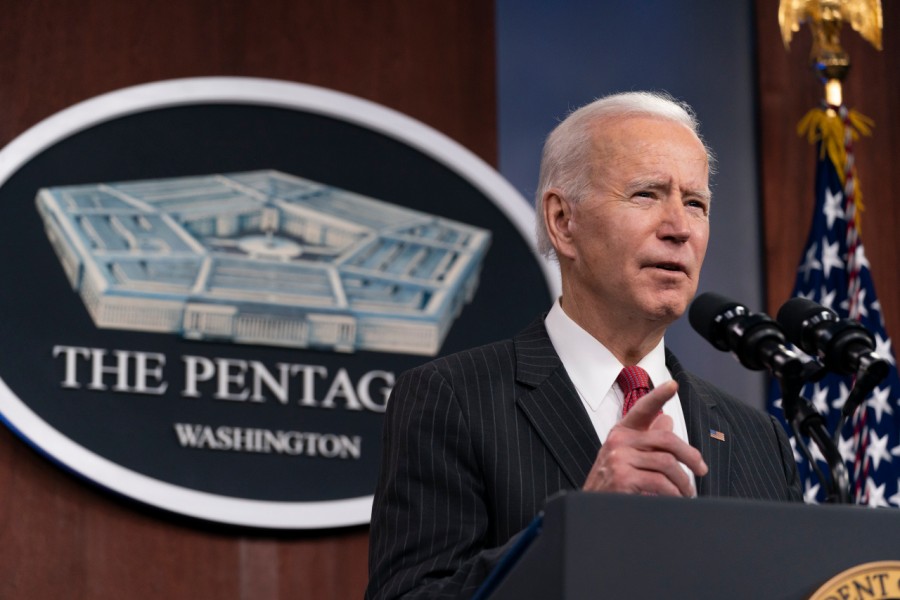 US President Joe Biden speaks at the Pentagon in Arlington, Virginia, US on February 10, 2021 — Pool via REUTERS