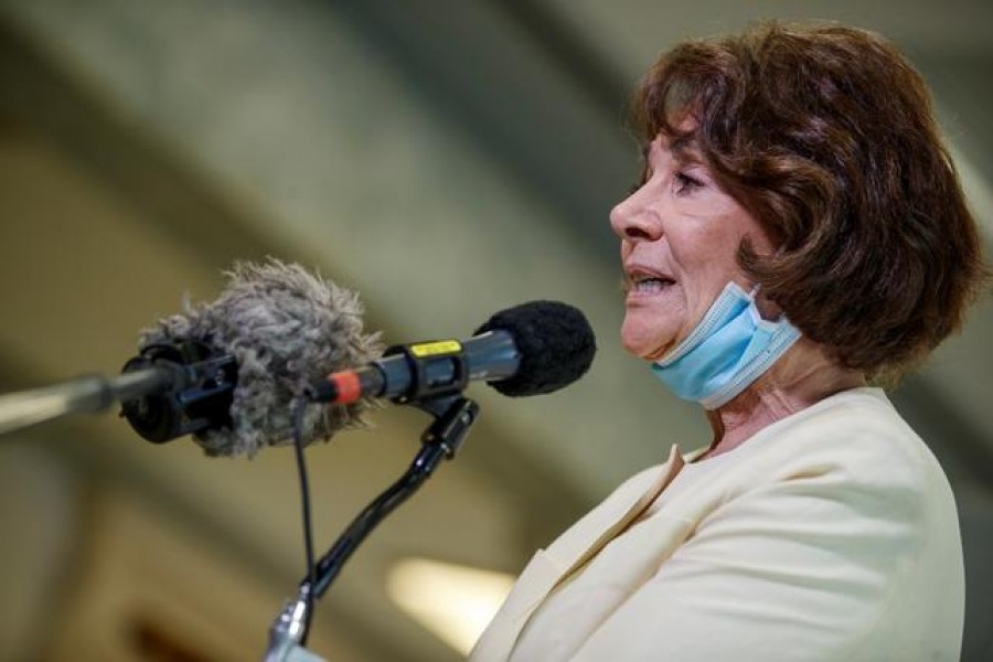 FILE PHOTO: Chairman Rep. Anna Eshoo (D-CA) responds to a question after attending a House Energy and Commerce Subcommittee on Health hearing to discuss protecting scientific integrity in response to the coronavirus disease (COVID-19) outbreak on Capitol Hill in Washington, US, May 14, 2020. Shawn Thew/Pool via REUTERS