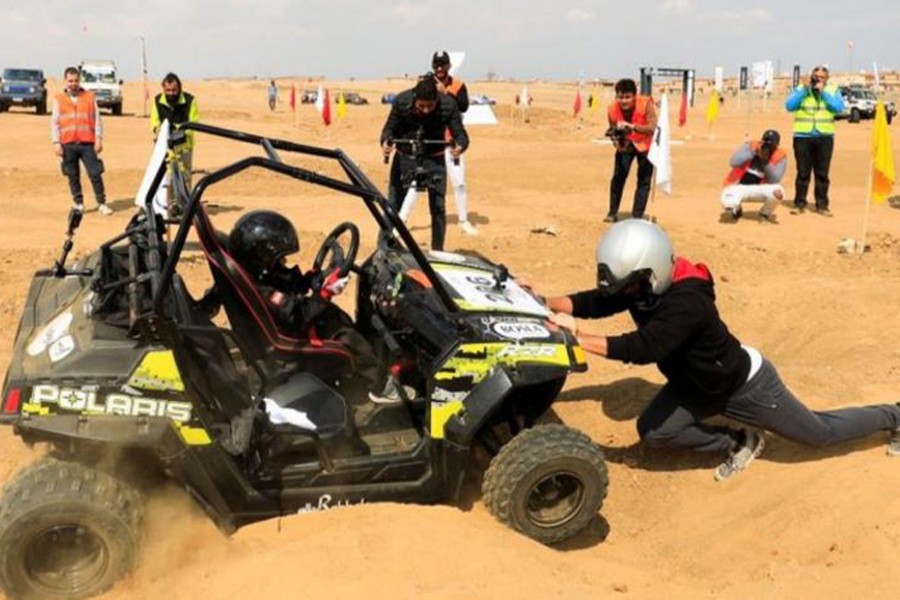 Five-year-old Egyptian rally driver's son takes the wheel