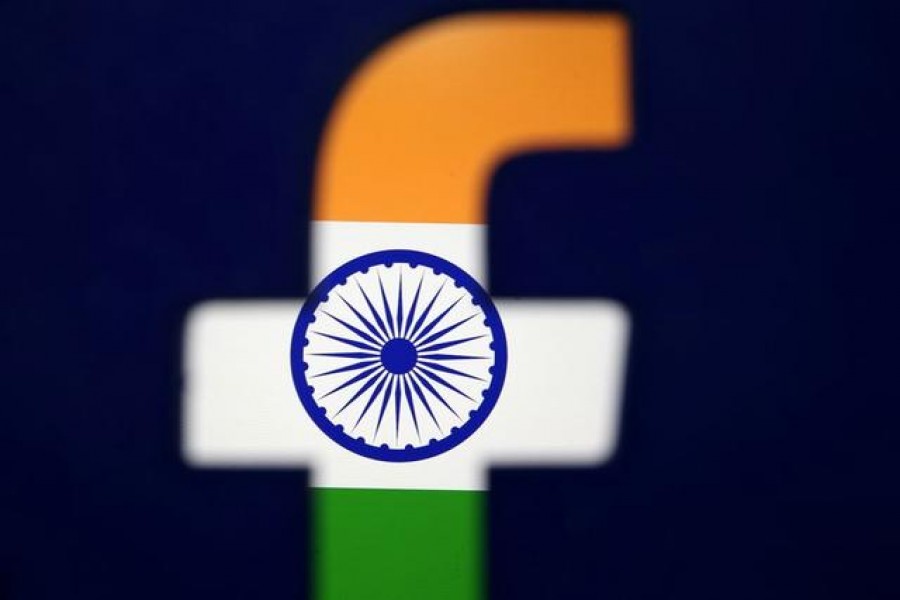 India's flag is seen through a 3D printed Facebook logo in this illustration picture, April 8, 2019 — Reuters/Files