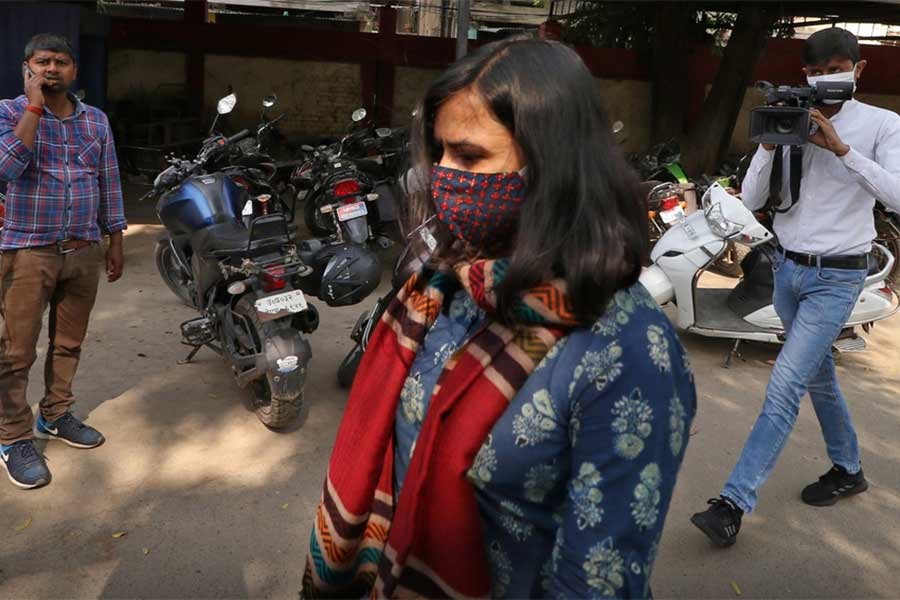 Aparna Purohit, Amazon's head of original content for its Prime streaming service in India, arrives for questioning at a police station in Lucknow of India last month -Reuters file photo