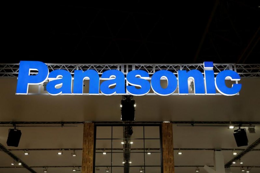 FILE PHOTO: A logo of Panasonic Corp is pictured at the CEATEC JAPAN 2017 (Combined Exhibition of Advanced Technologies) at the Makuhari Messe in Chiba, Japan, October 2, 2017. REUTERS/Toru Hanai/File Photo